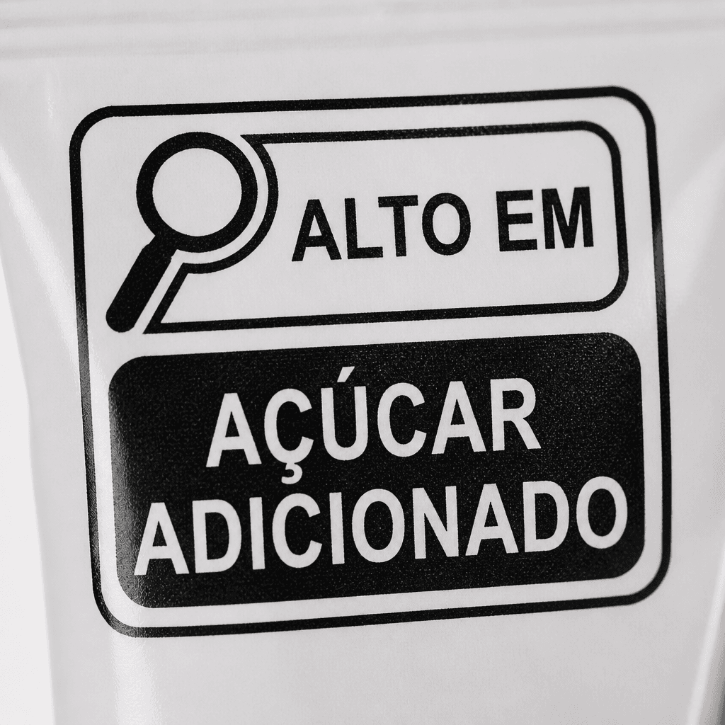 Detalhe ampliado da lupa de alto teor na frente da embalagem